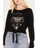 Image #3 - Shyanne Women's Tie-Front Butterfly Graphic Long Sleeve Tee, Black, hi-res
