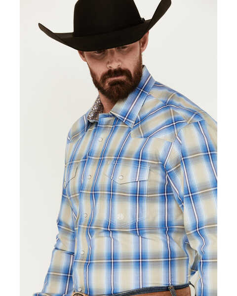 Image #2 - Roper Men's Amarillo Large Plaid Print Long Sleeve Pearl Snap Western Shirt, Blue, hi-res