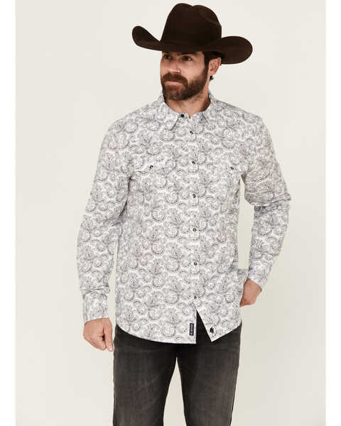 Moonshine Spirit Men's Empire Paisley Print Long Sleeve Snap Western Shirt , White, hi-res
