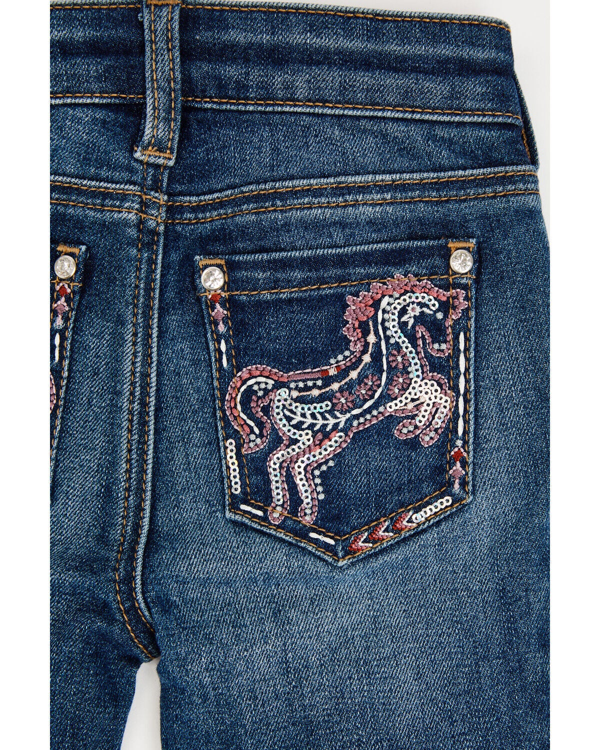 Image #2 - Shyanne Toddler Girls' Westend Medium Wash Horse Pocket Bootcut Stretch Denim Jeans, Medium Wash, hi-res