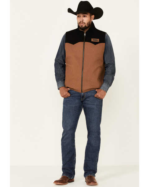 Image #2 - Cinch Men's Brown CC Color-Block Yolk Wool Zip-Front Vest , , hi-res