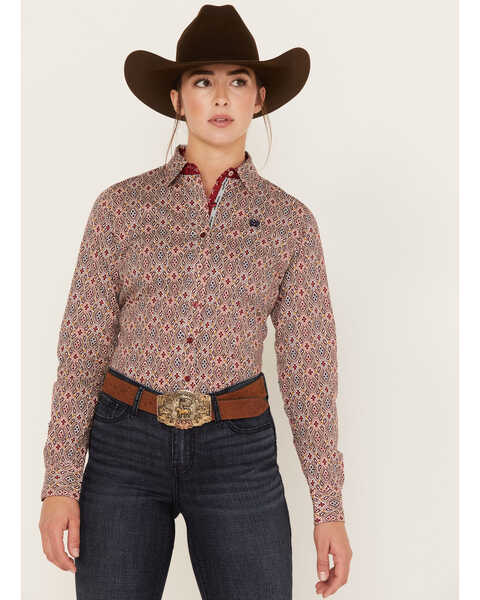 Cinch Women's Tile Print Long Sleeve Button-Down Western Core Shirt, Multi, hi-res