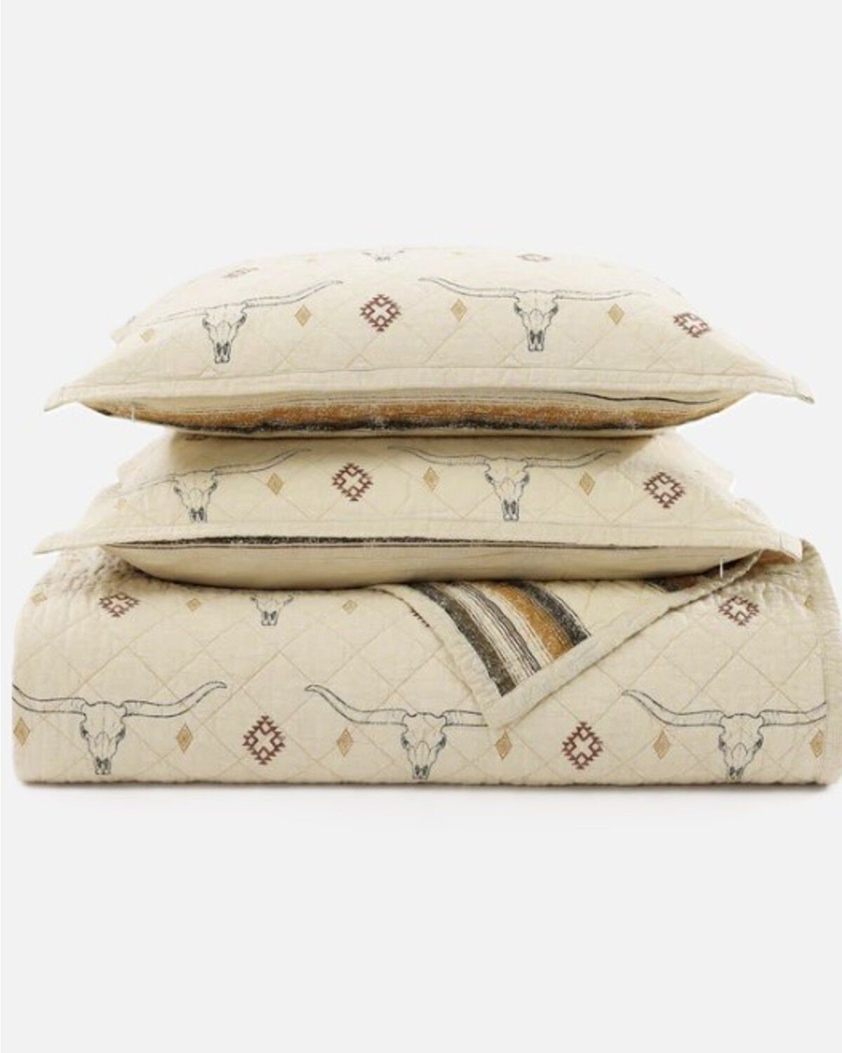 Image #2 - HiEnd Accents Maverick Longhorns Reversible King Size Quilt Set - 3 Piece, Tan, hi-res