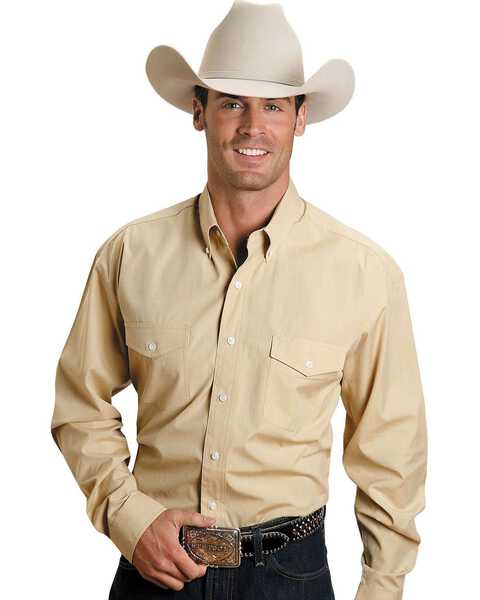 Stetson Solid Button Shirt, Yellow, hi-res