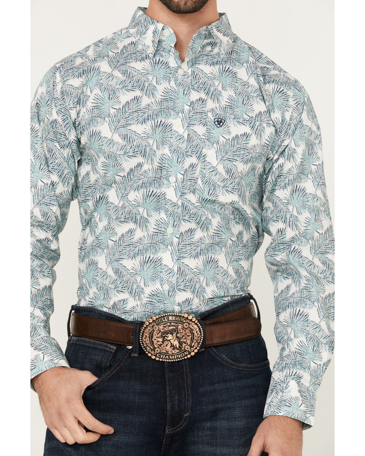 Image #3 - Ariat Men's Emanuel Palm Leaf Print Long Sleeve Button-Down Western Shirt, White, hi-res