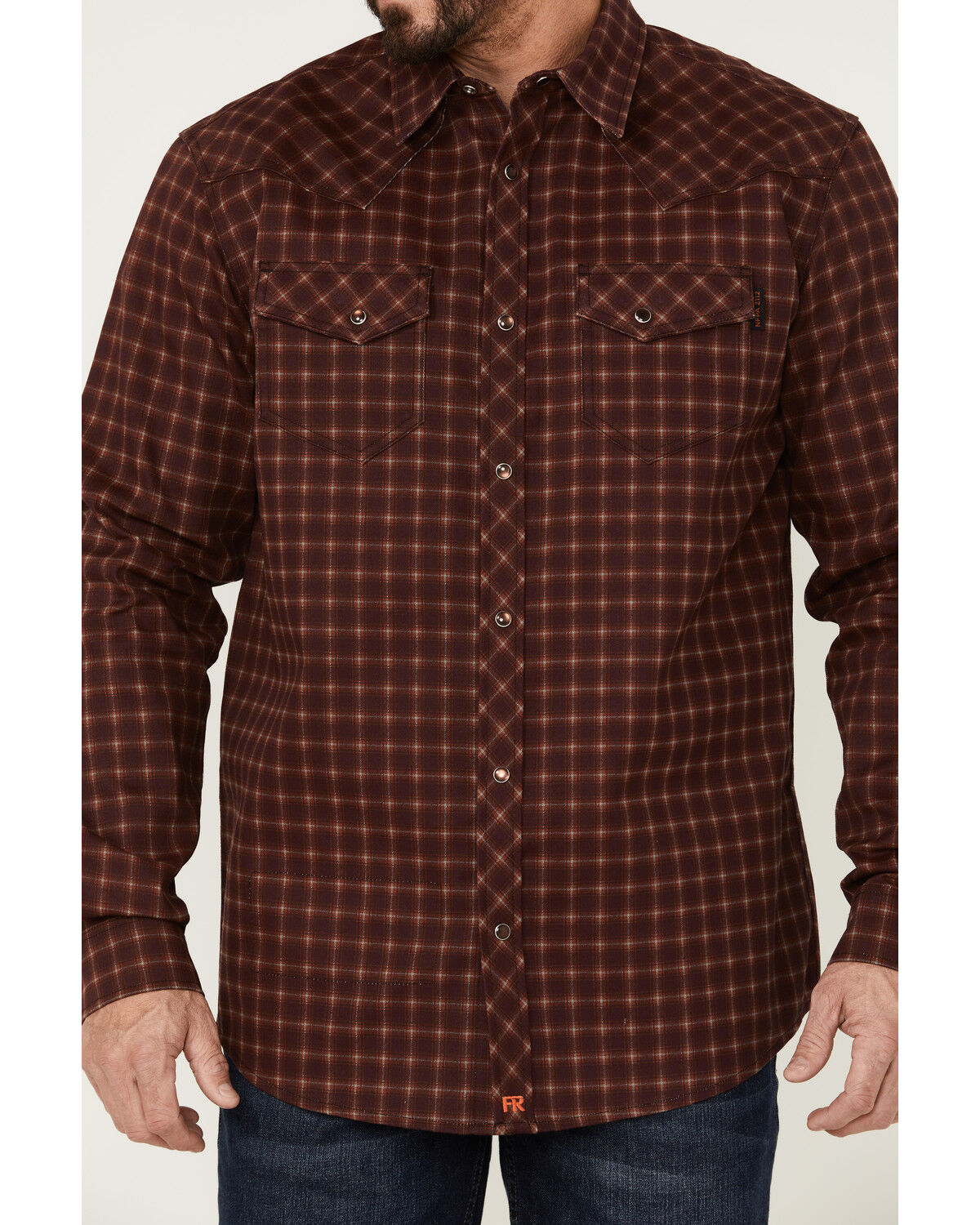 Image #3 - Cody James Men's FR Tartan Plaid Print Long Sleeve Snap Work Shirt, Brown, hi-res