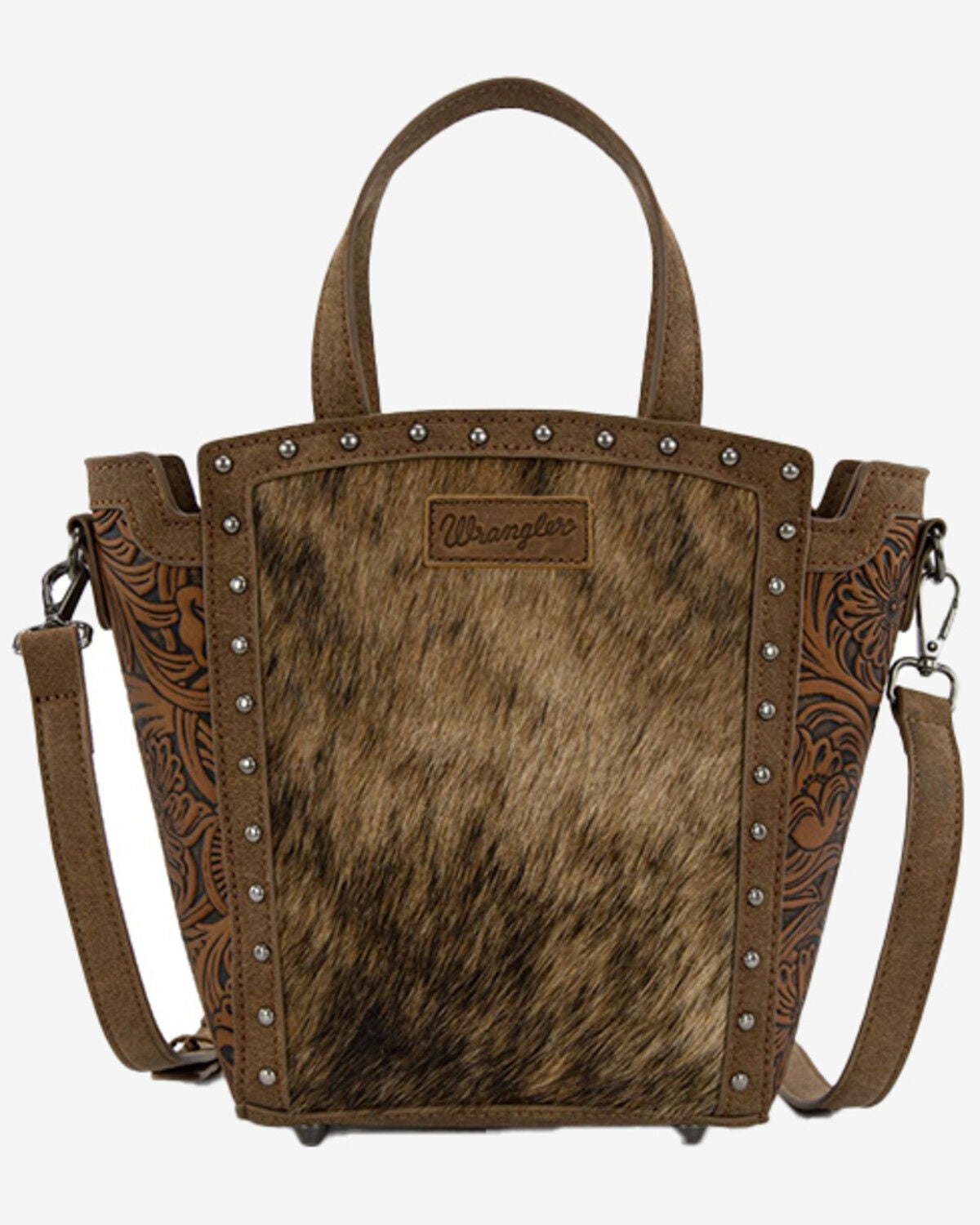 Image #1 - Wrangler Women's Genuine Hair-On Crossbody Tote, Brown, hi-res