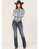 Roper Women's Plaid Print Long Sleeve Snap Western Shirt, Blue, hi-res