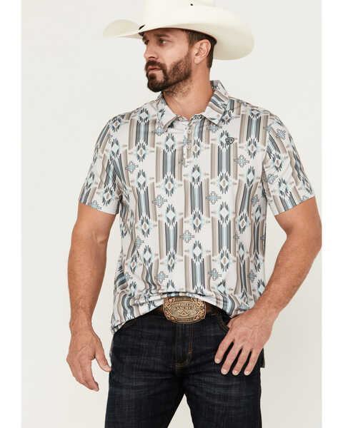 Image #1 - Rock & Roll Denim Men's Southwestern Print Short Sleeve Polo Shirt , Natural, hi-res