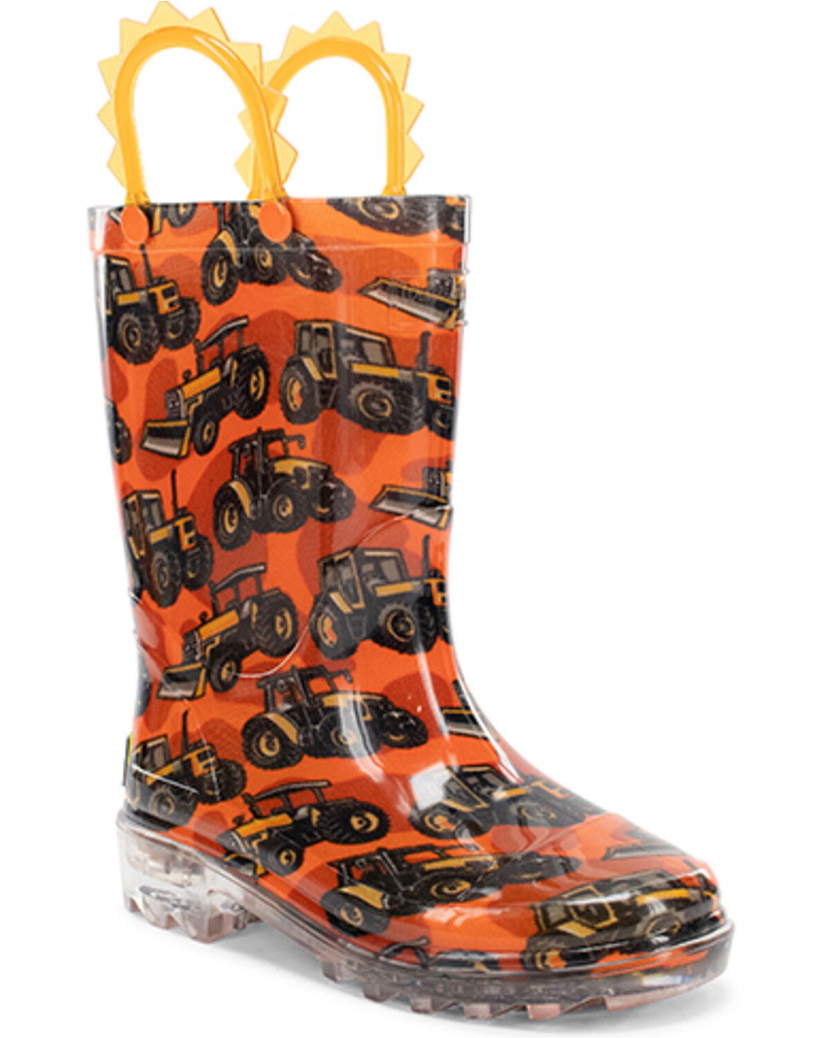 Image #1 - Western Chief Boys' Tractors Lighted Rain Boots - Round Toe, Orange, hi-res