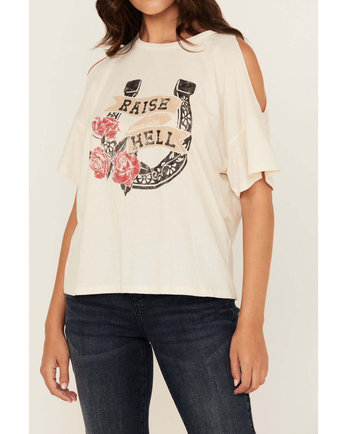 Image #3 - White Crow Women's Raise Hell Cold Shoulder Short Sleeve Graphic Tee, Cream, hi-res