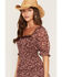 Image #2 - Trixxi Women's Floral Print Short Sleeve Mini Dress, Burgundy, hi-res