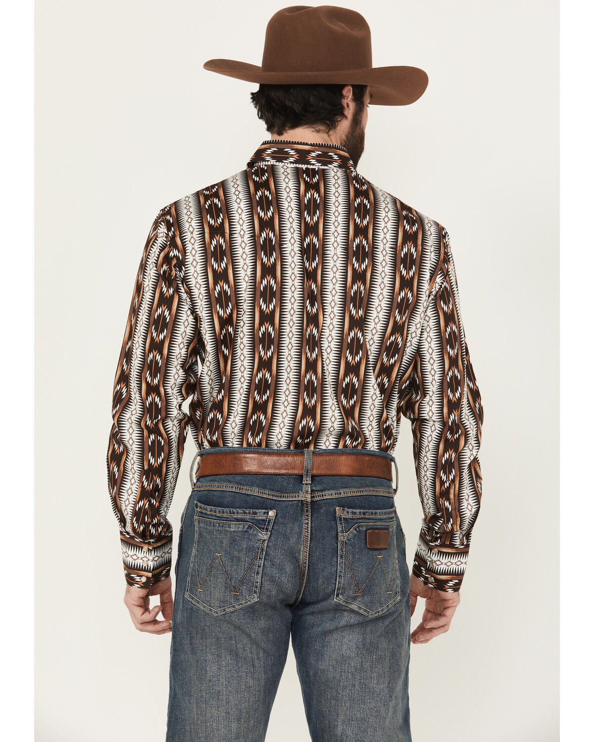 Image #4 - Wrangler Men's Checotah Southwestern Striped Print Long Sleeve Pearl Snap Western Shirt - Big, Brown, hi-res