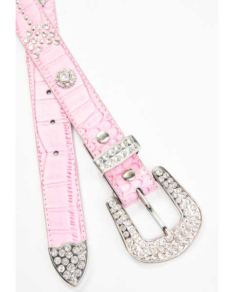 Image #2 - Shyanne Girls' Rhinestone Croc Print Arrow Belt, Pink, hi-res