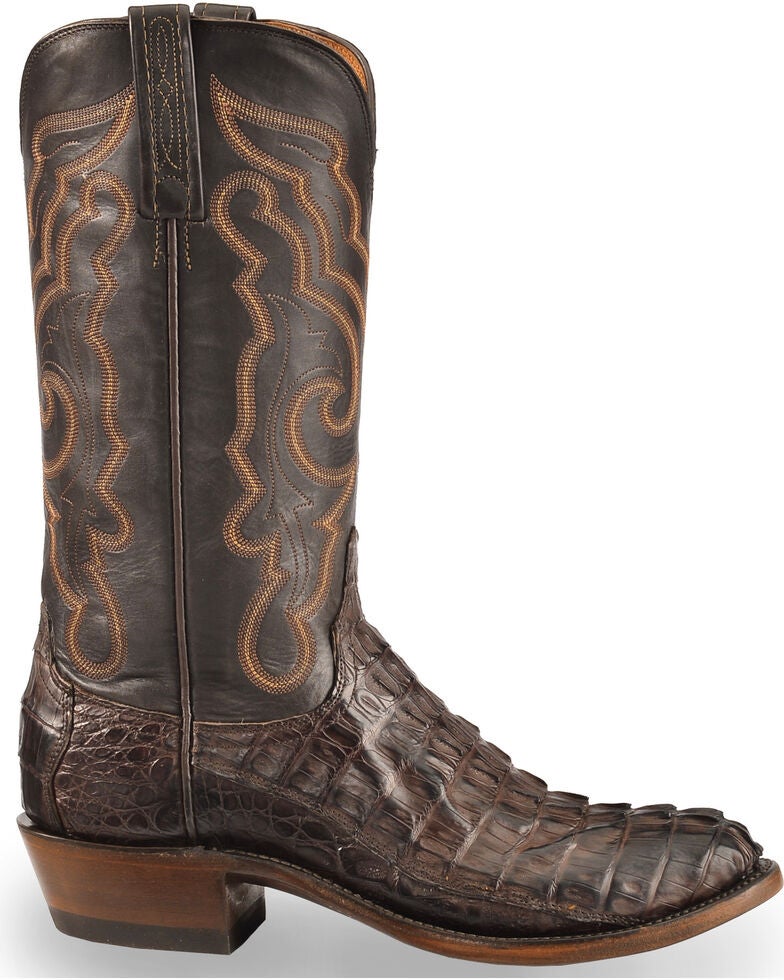 Lucchese Men's Handmade Dark Brown Franklin Hornback Caiman Tail Boots