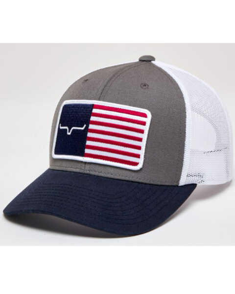 Image #1 - Kimes Ranch Men's American Flag Logo Patch Mesh Back Trucker Cap, Charcoal, hi-res