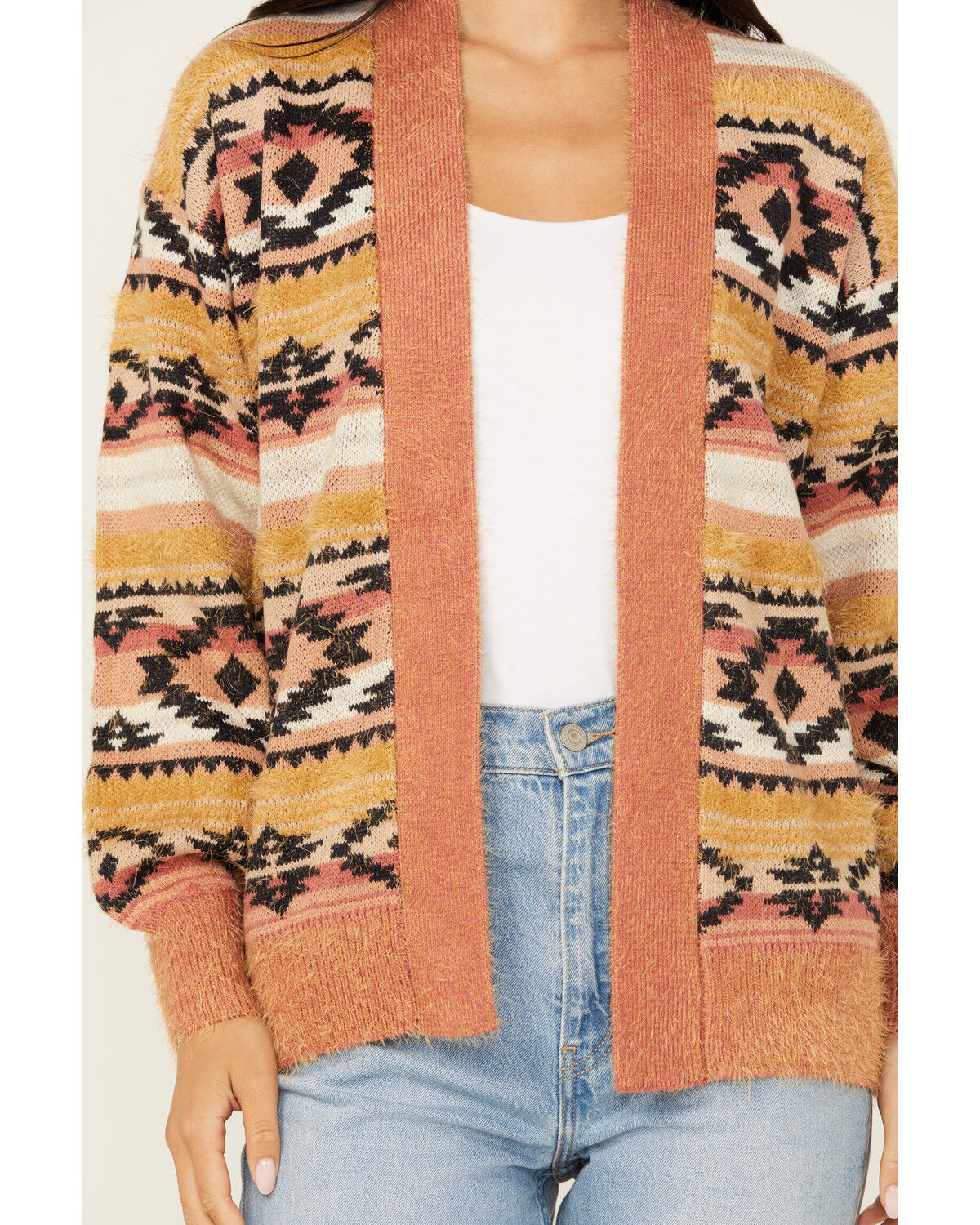 Image #3 - Cruel Girl Women's Southwestern Striped Eyelash Cardigan, Yellow, hi-res