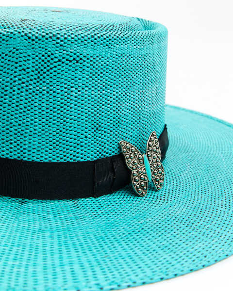 Charlie 1 Horse Women's Guardian Teal Butterfly Pin Band Fashion Straw Hat , Blue, hi-res