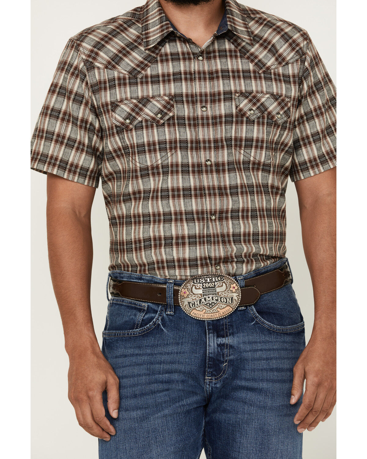 Image #3 - Cody James Men's Grit Plaid Print Short Sleeve Snap Western Shirt - Big, Brown, hi-res