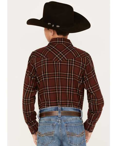 Image #4 - Cody James Boys' Plaid Print Long Sleeve Snap Flannel Shirt, Rust Copper, hi-res