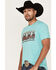 Rock & Roll Denim Men's Southwestern Bull Skull Graphic T-Shirt, Turquoise, hi-res