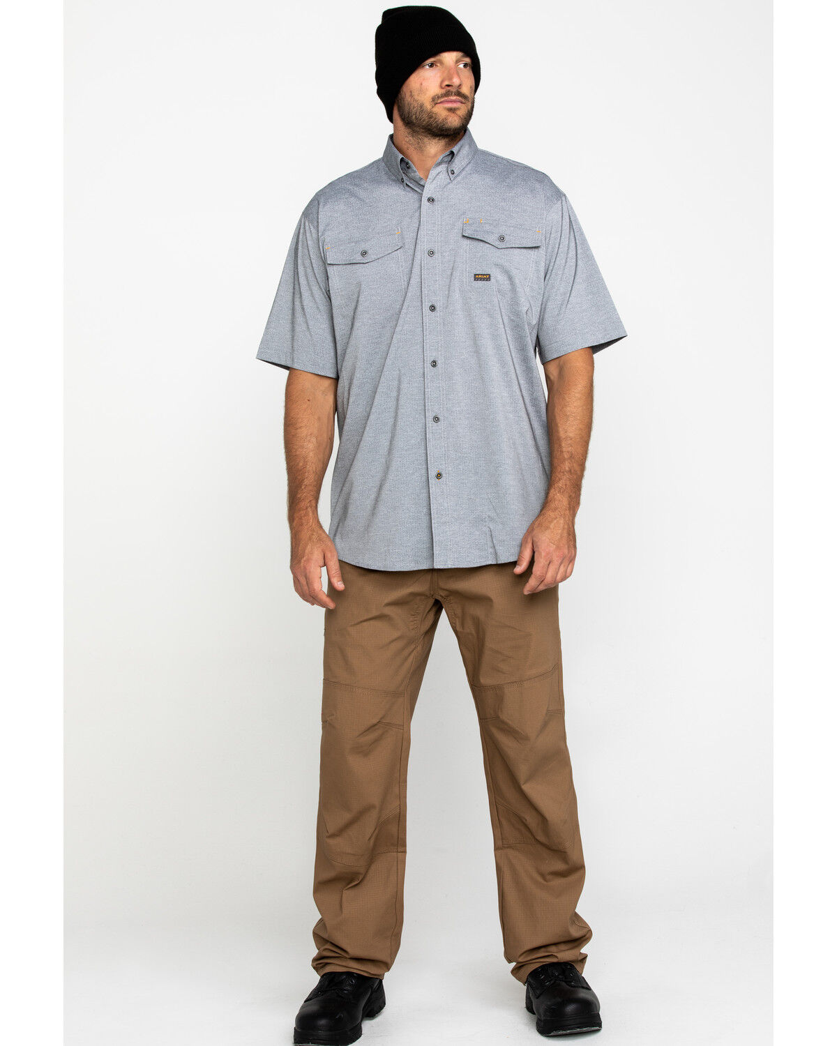 Image #6 - Ariat Men's Grey Rebar Made Tough Durastretch Vent Short Sleeve Work Shirt - Tall, Heather Grey, hi-res