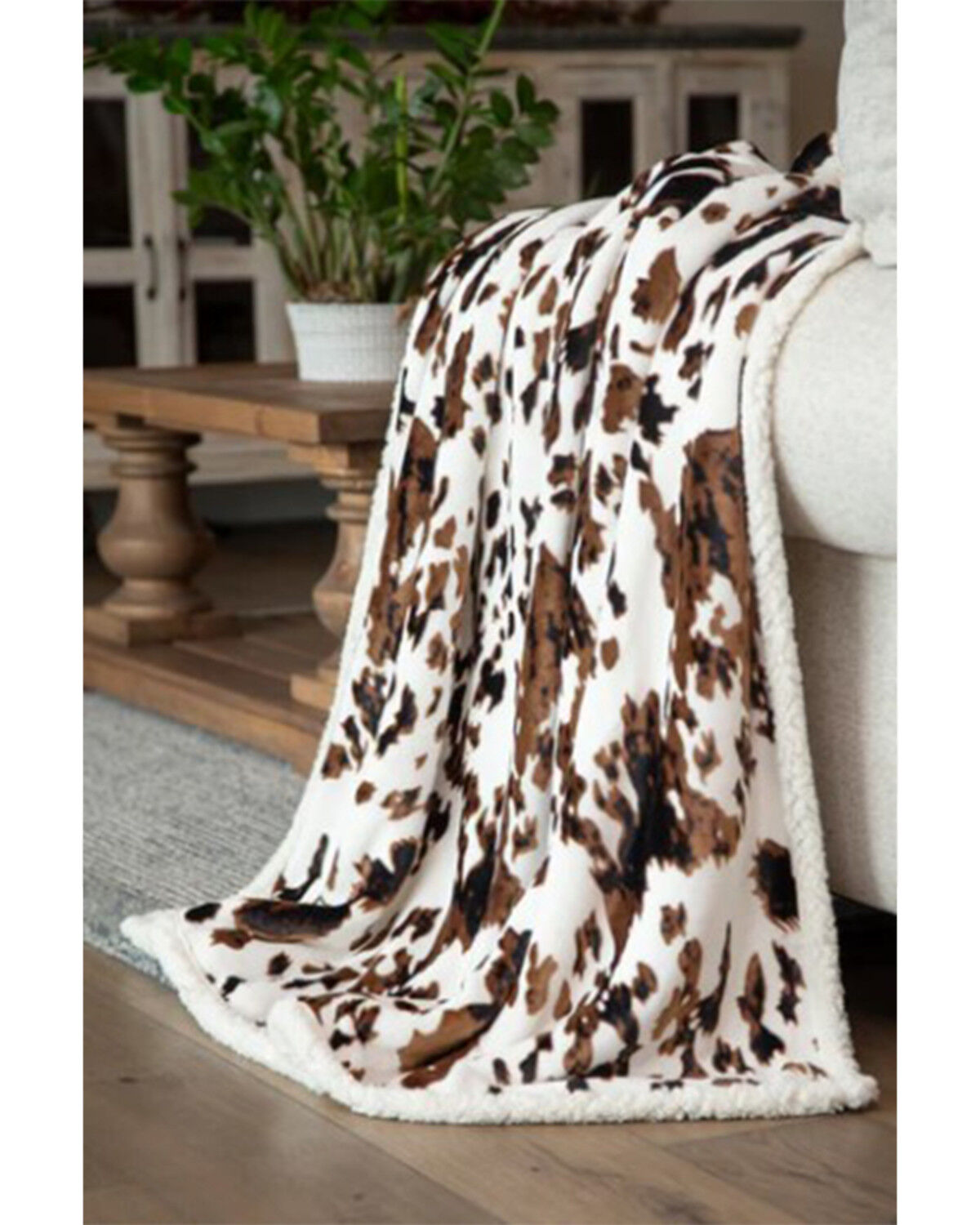 Image #1 - Carstens Home Tri-Color Cowhide Plush Sherpa Throw, Brown, hi-res