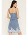 Image #4 - Blue B Women's Boot Barn Exclusive Lace Trim Sleeveless Denim Mini Dress, Medium Wash, hi-res
