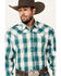 Image #2 - Stetson Men's Plaid Print Long Sleeve Snap Western Shirt, Teal, hi-res