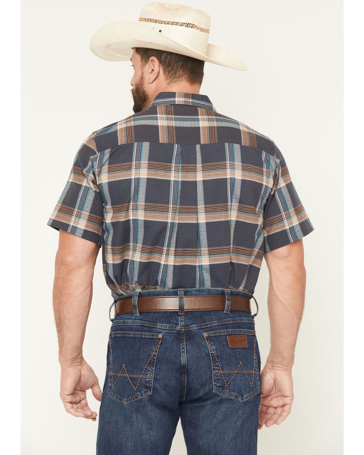 Image #4 - Cody James Men's High Plains Ranch Plaid Print Short Sleeve Button-Down Stretch Western Shirt, Navy, hi-res