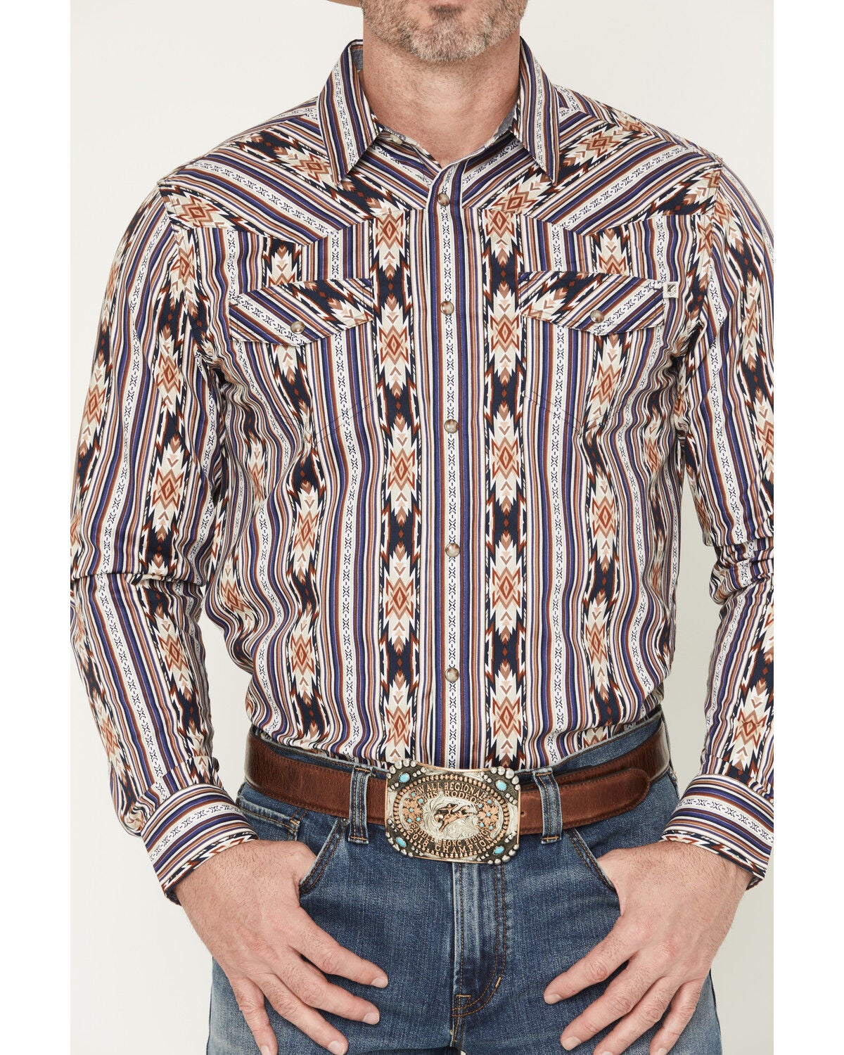Image #3 - RANK 45&reg; Men's White Mountain Southwestern Striped Print Long Sleeve Snap Stretch Western Shirt, Multi, hi-res