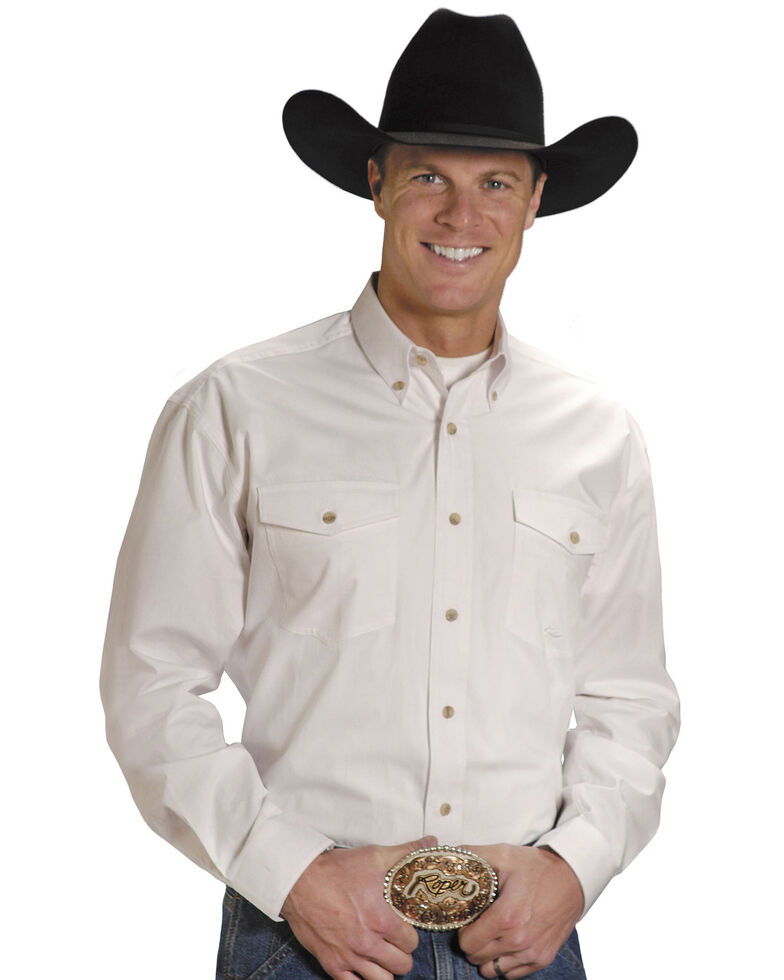 Roper Men's Solid Poplin Long Sleeve Western Shirt - Big & Tall, White, hi-res