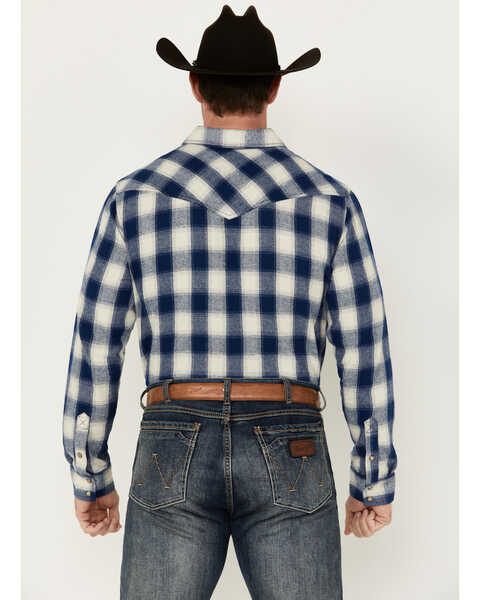 Image #4 - Cody James Men's Buffalo Plaid Print Long Sleeve Snap Western Flannel Shirt - Big , Blue, hi-res