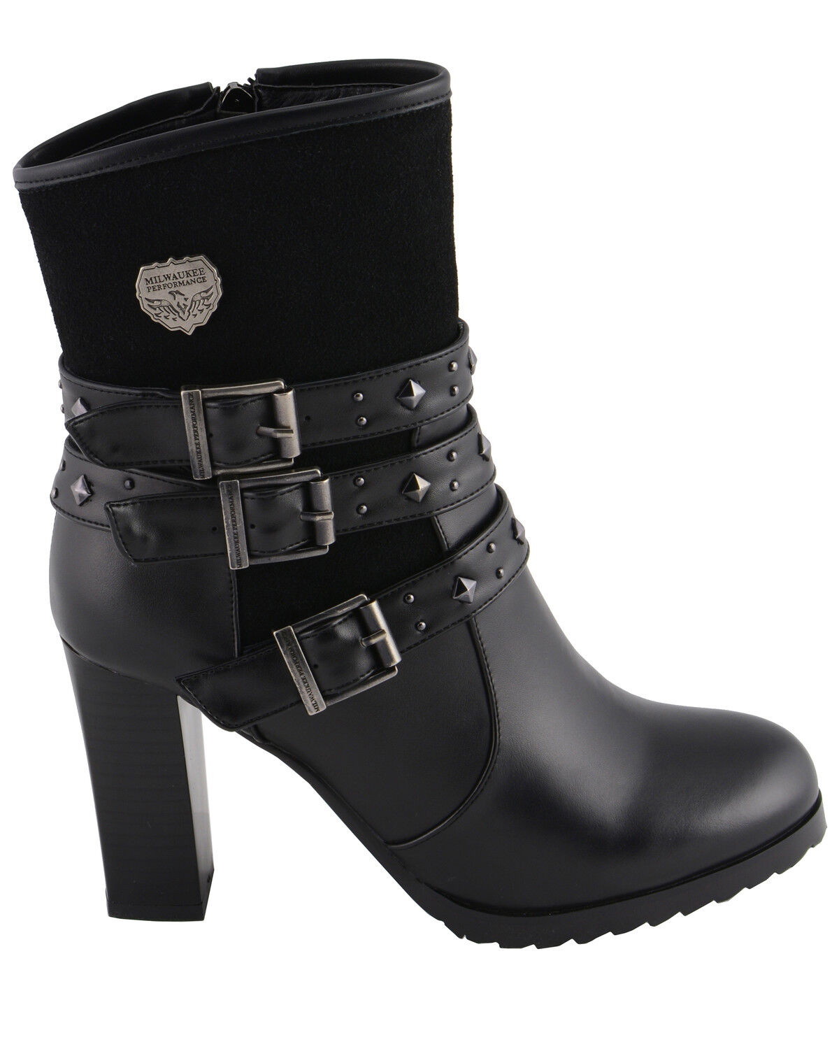 Image #3 - Milwaukee Leather Women's Block Heel Triple Strap Riding Boots - Round Toe, Black, hi-res