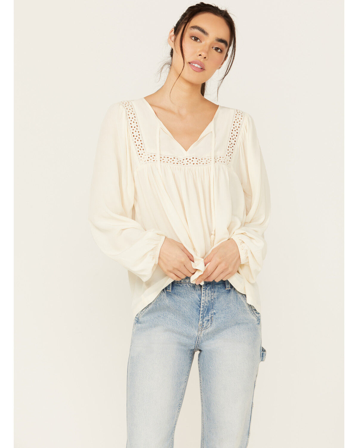 Image #1 - Cleo + Wolf Women's Austin Long Blouson Sleeve Painters Blouse, Cream, hi-res