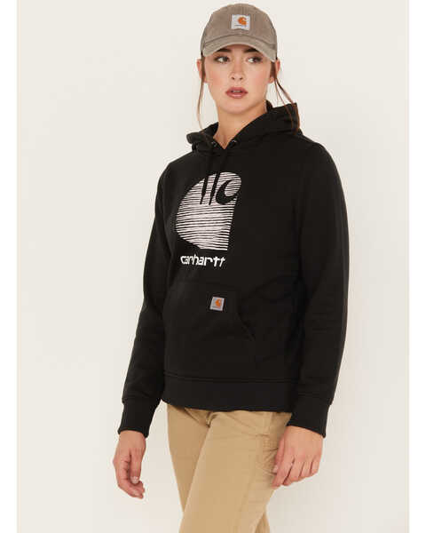 Carhartt Women's Rain Defender Relaxed Fit Midweight Logo Graphic Hoodie, Black, hi-res
