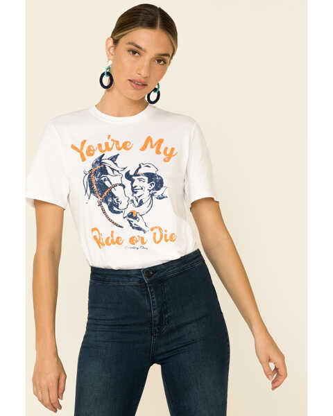 Image #1 - Country Deep Women's You're My Ride Or Die Graphic Tee , White, hi-res