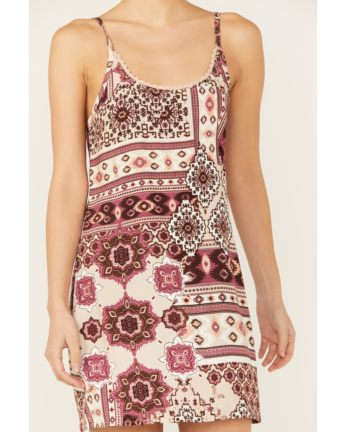 Image #3 - Shyanne Women's Printed Challis Mini Slip Dress, Taupe, hi-res
