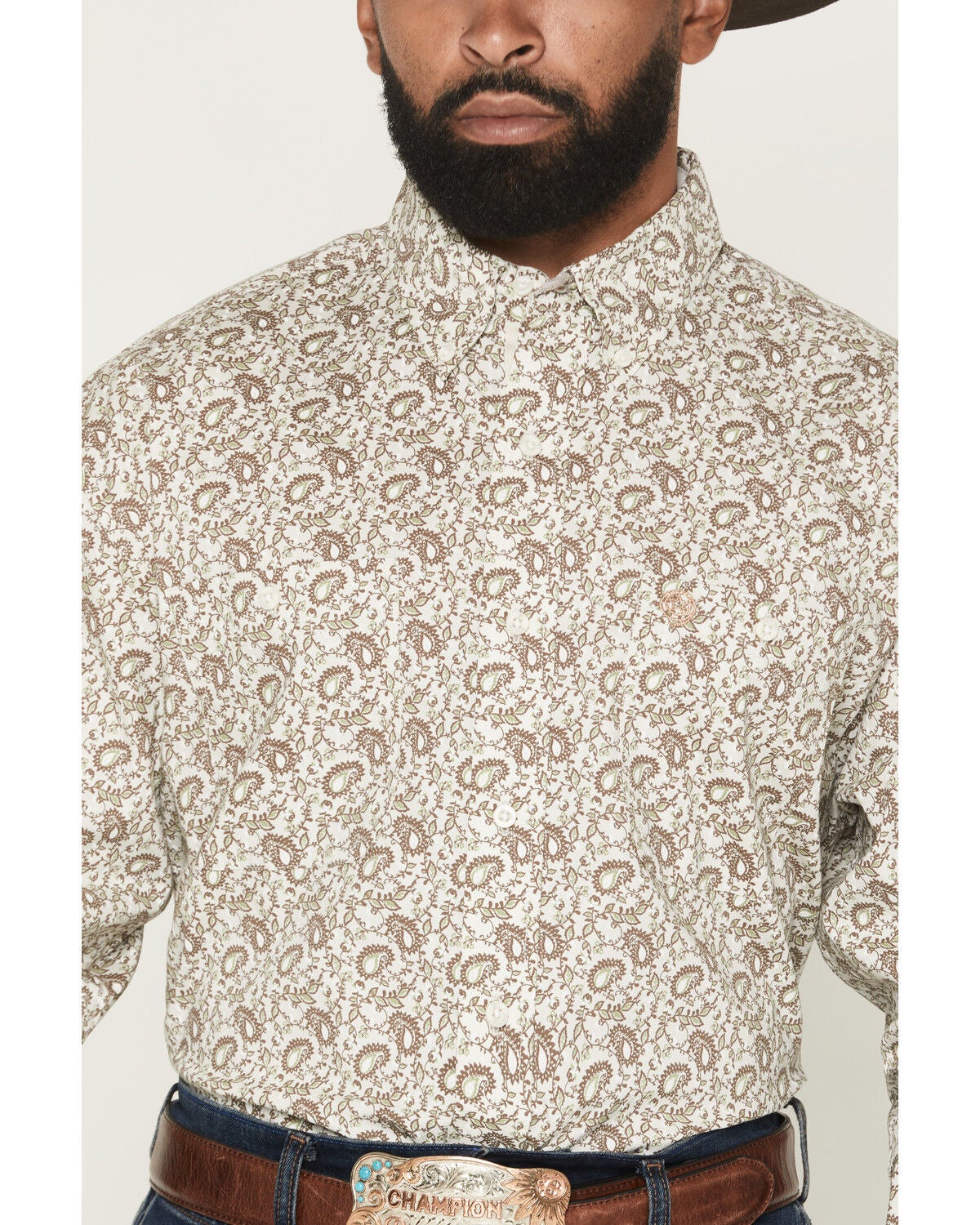 Image #3 - George Strait by Wrangler Men's Paisley Print Long Sleeve Button-Down Stretch Western Shirt, Brown, hi-res