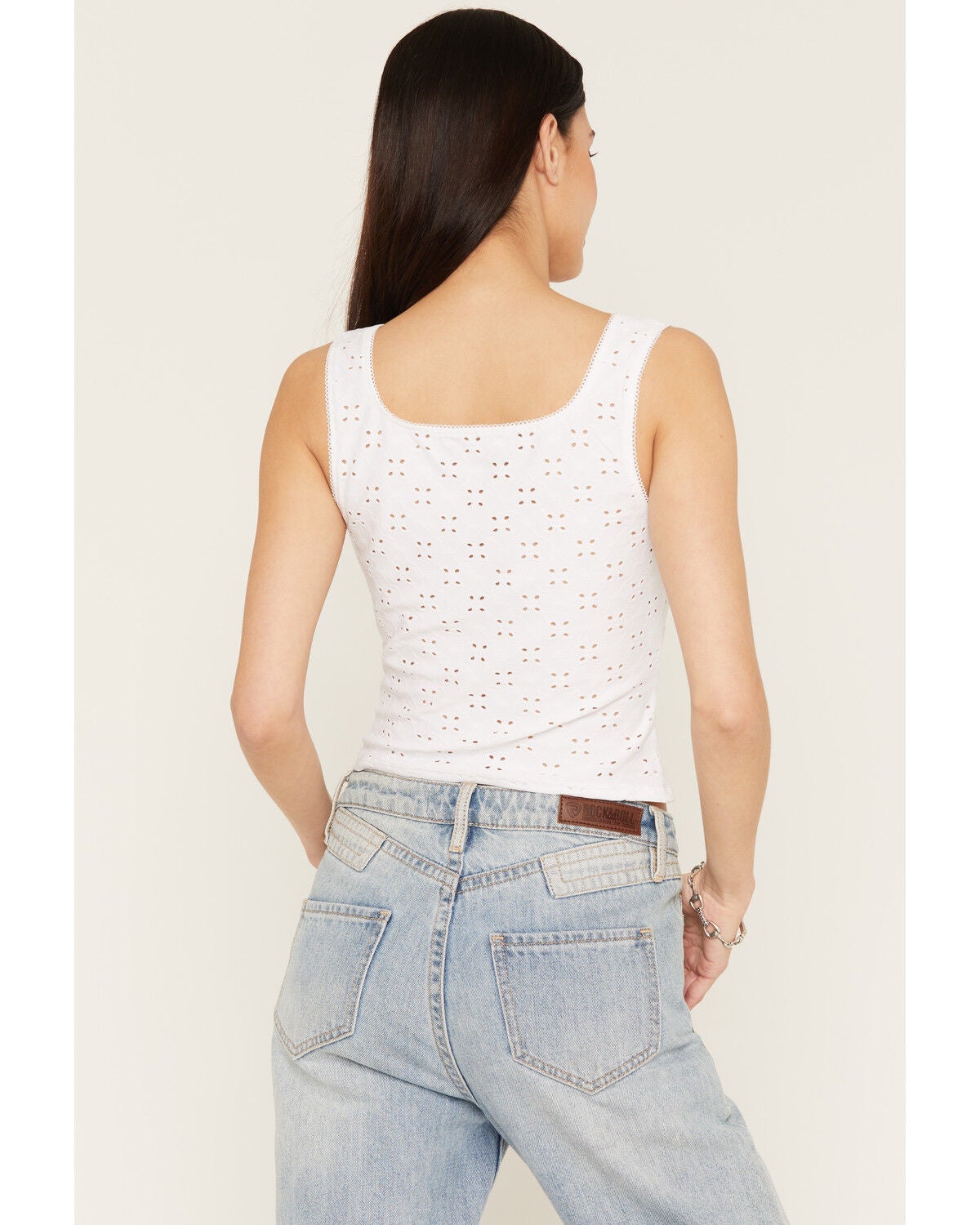 Image #4 - Ash & Violet Women's Solid Eyelet Sleeveless Tank Top, White, hi-res