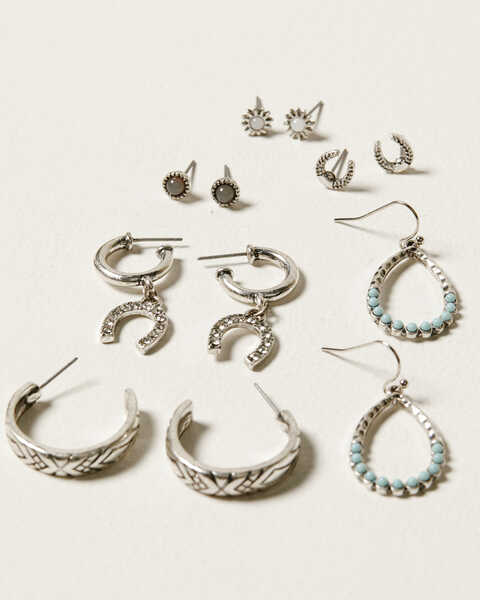 Image #1 - Shyanne Women's Horseshoe Icon and Hoop Earring Set - 6 Piece , Silver, hi-res