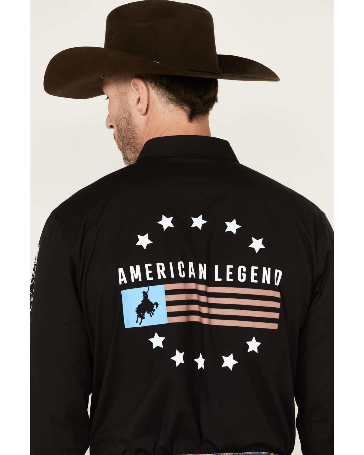Image #4 - RANK 45® Men's American Legend Logo Performance Twill Long Sleeve Pearl Snap Western Shirt, Black, hi-res