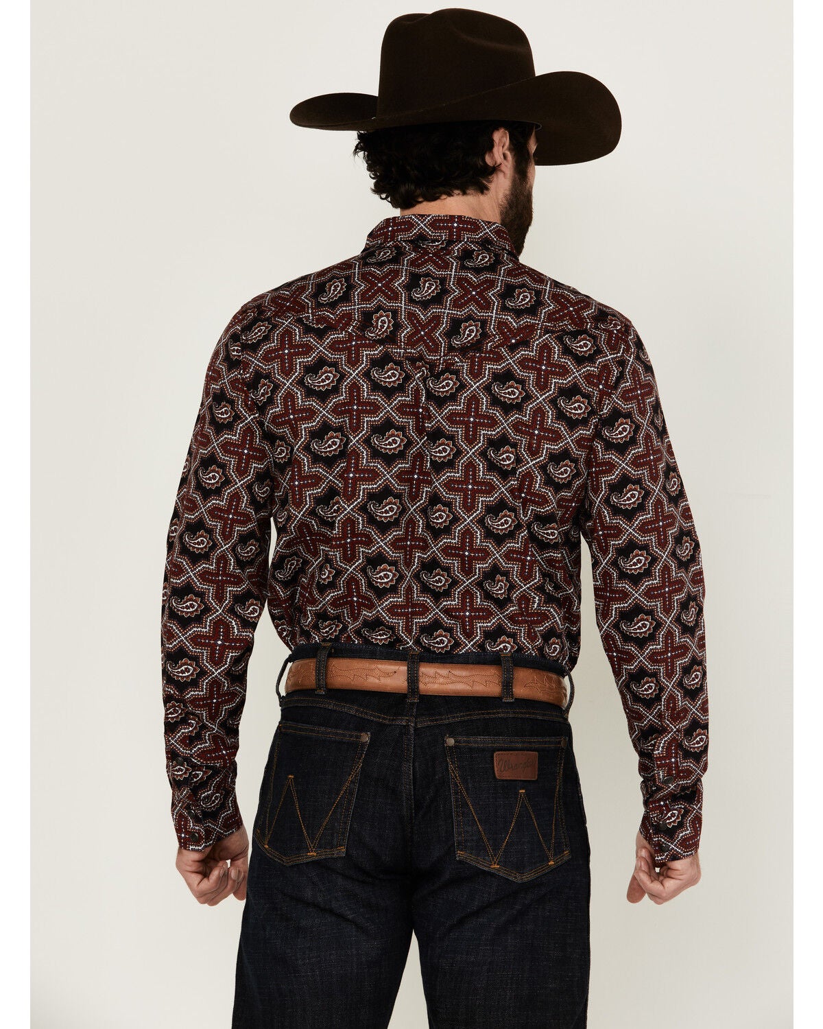 Image #4 - Cody James Men's Daybreak Geo Print Long Sleeve Snap Western Shirt, Red, hi-res