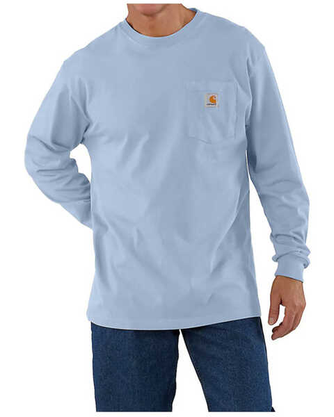 Image #1 - Carhartt Men's Loose Fit Heavyweight Long Sleeve Pocket Graphic T-Shirt , Light Blue, hi-res