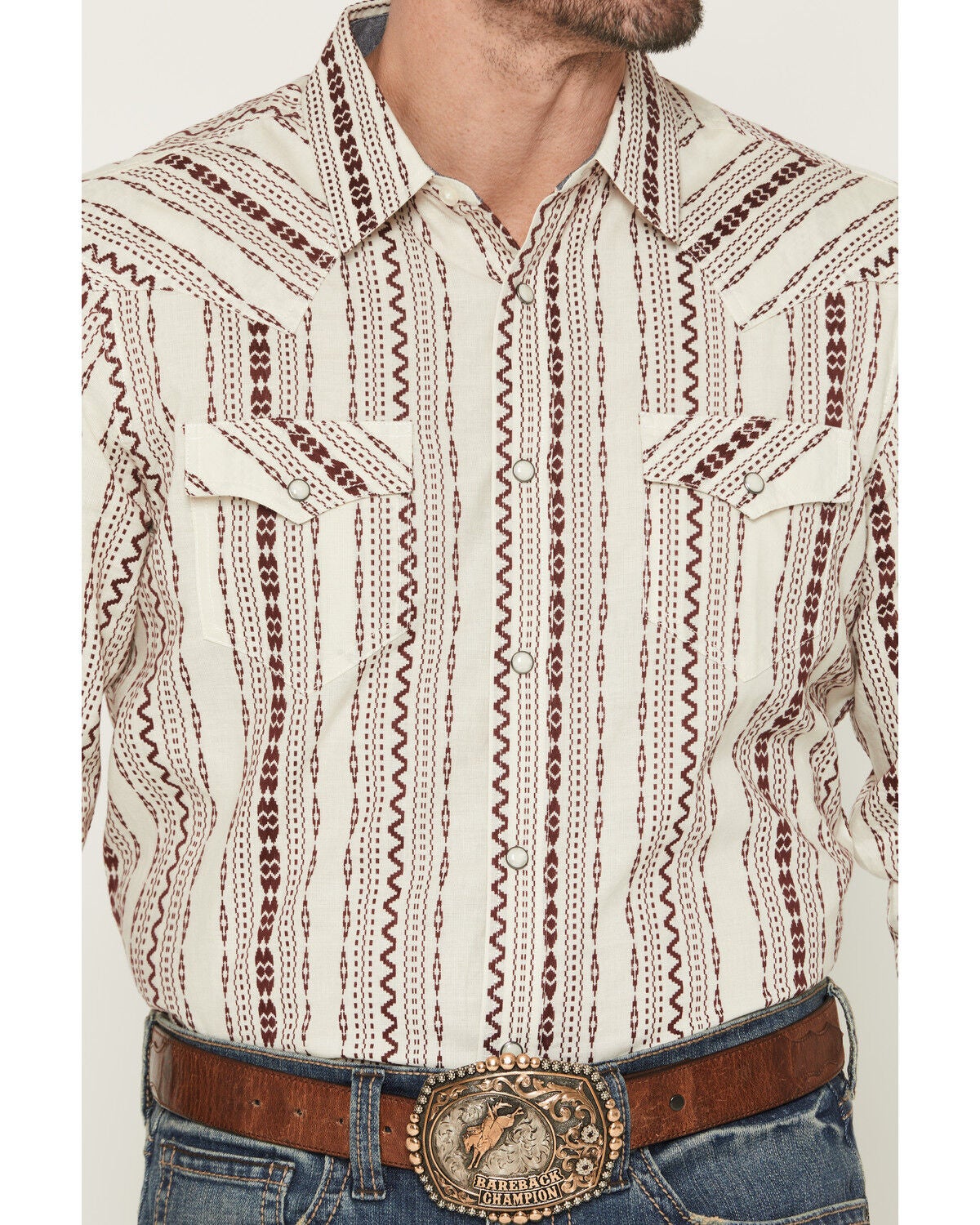 Image #3 - Cody James Men's Warhunt Dobby Striped Long Sleeve Snap Western Shirt, Ivory, hi-res
