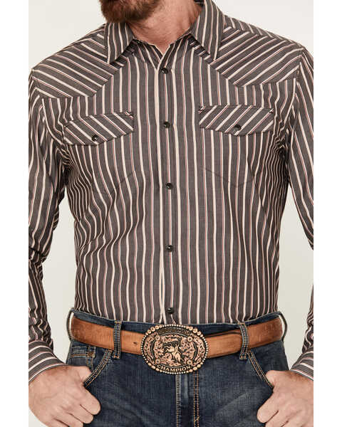 Image #3 - Gibson Trading Co. Men's Salute Striped Long Sleeve Snap Western Shirt, Coffee, hi-res