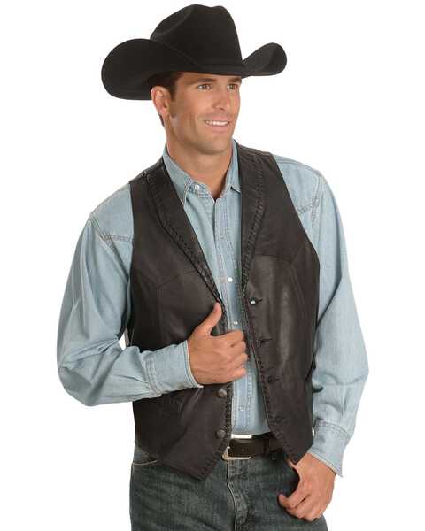 Image #1 - Scully Men's Whipstitch Lamb Leather Vest, Black, hi-res