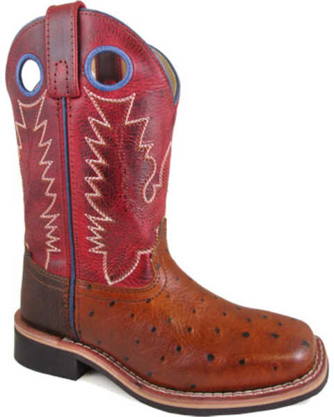 Image #1 - Smoky Mountain Boys' Ostrich Print Western Boots - Broad Square Toe , Cognac, hi-res