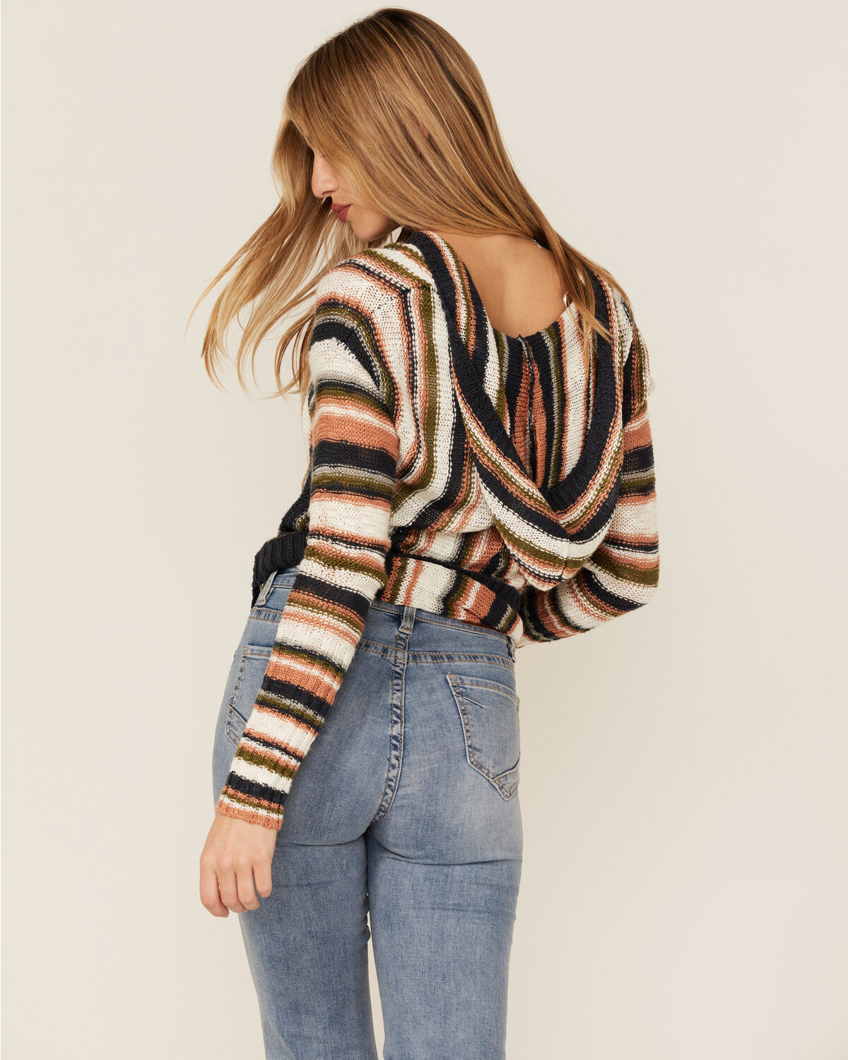 Image #4 - Panhandle Women's Striped Boho Hooded Sweater, Cream, hi-res