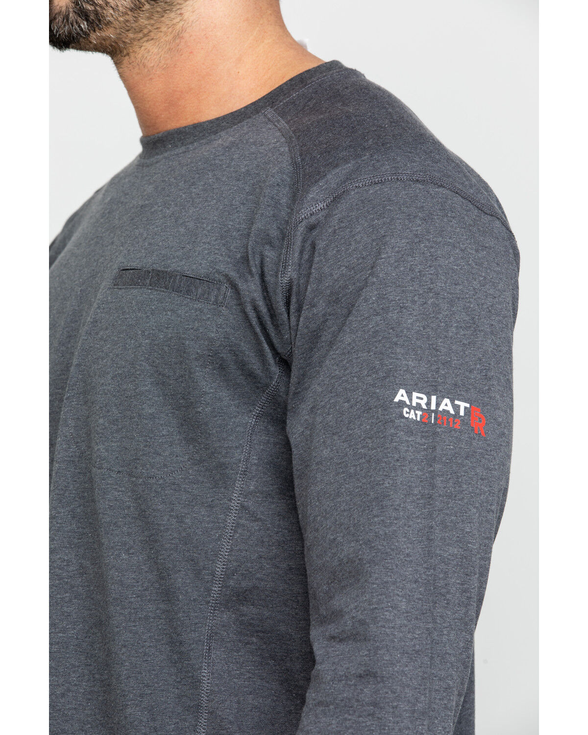 Image #3 - Ariat Men's FR Air Crew Long Sleeve Work Shirt, Charcoal, hi-res